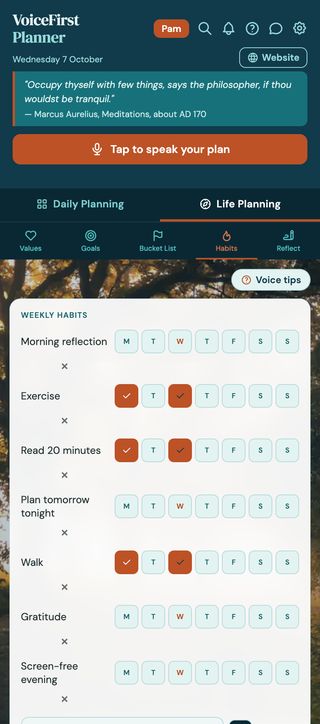 The Habits week with three habits ticked today