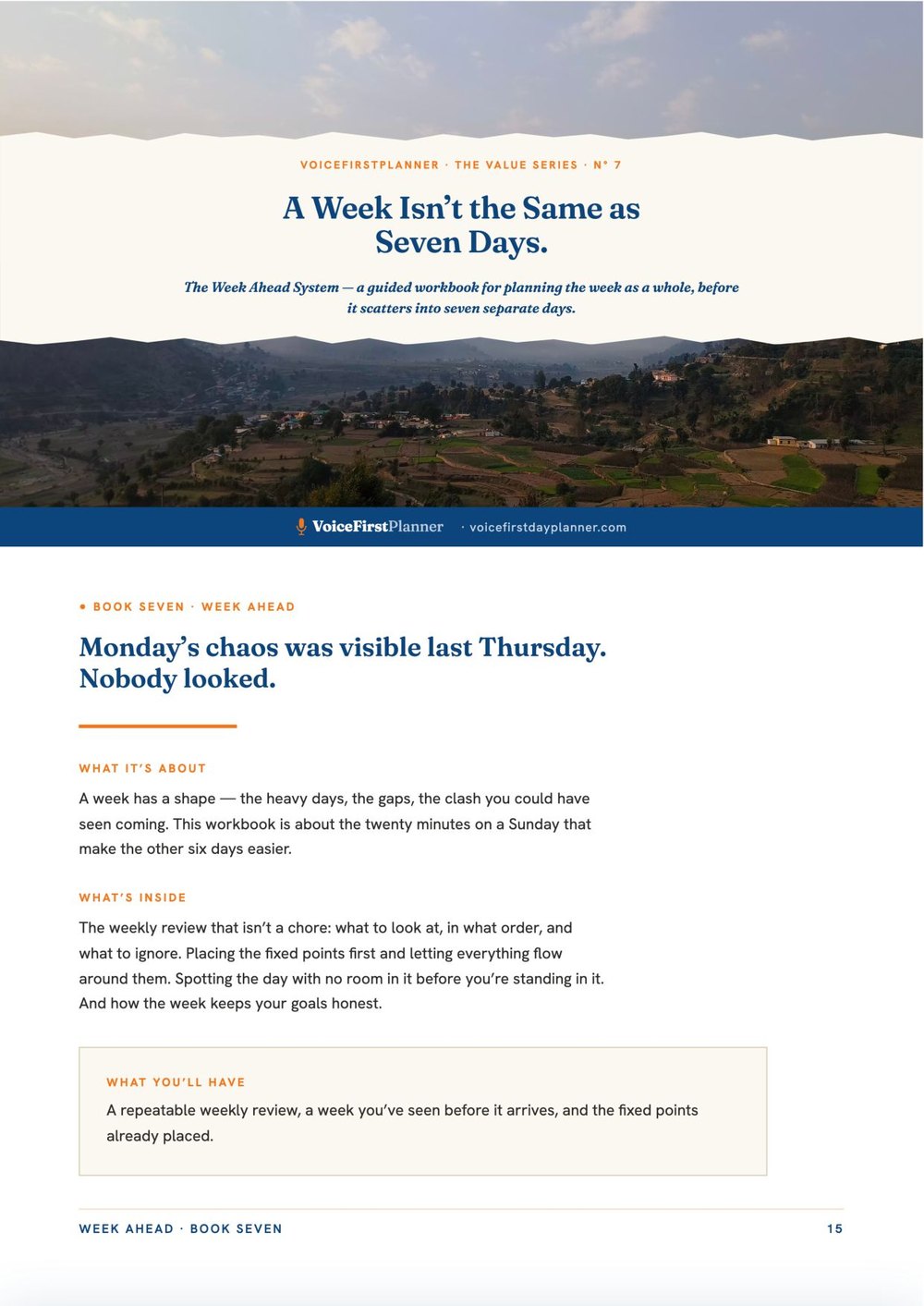 Page 15 of the Starter Workbook: Book Seven, the Week Ahead.