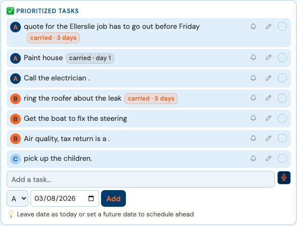 A task list showing carried day badges