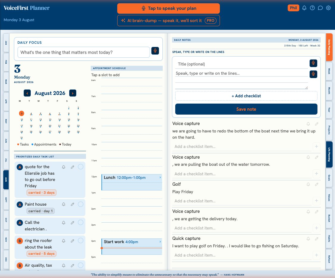 Planner view, the two-page daily spread