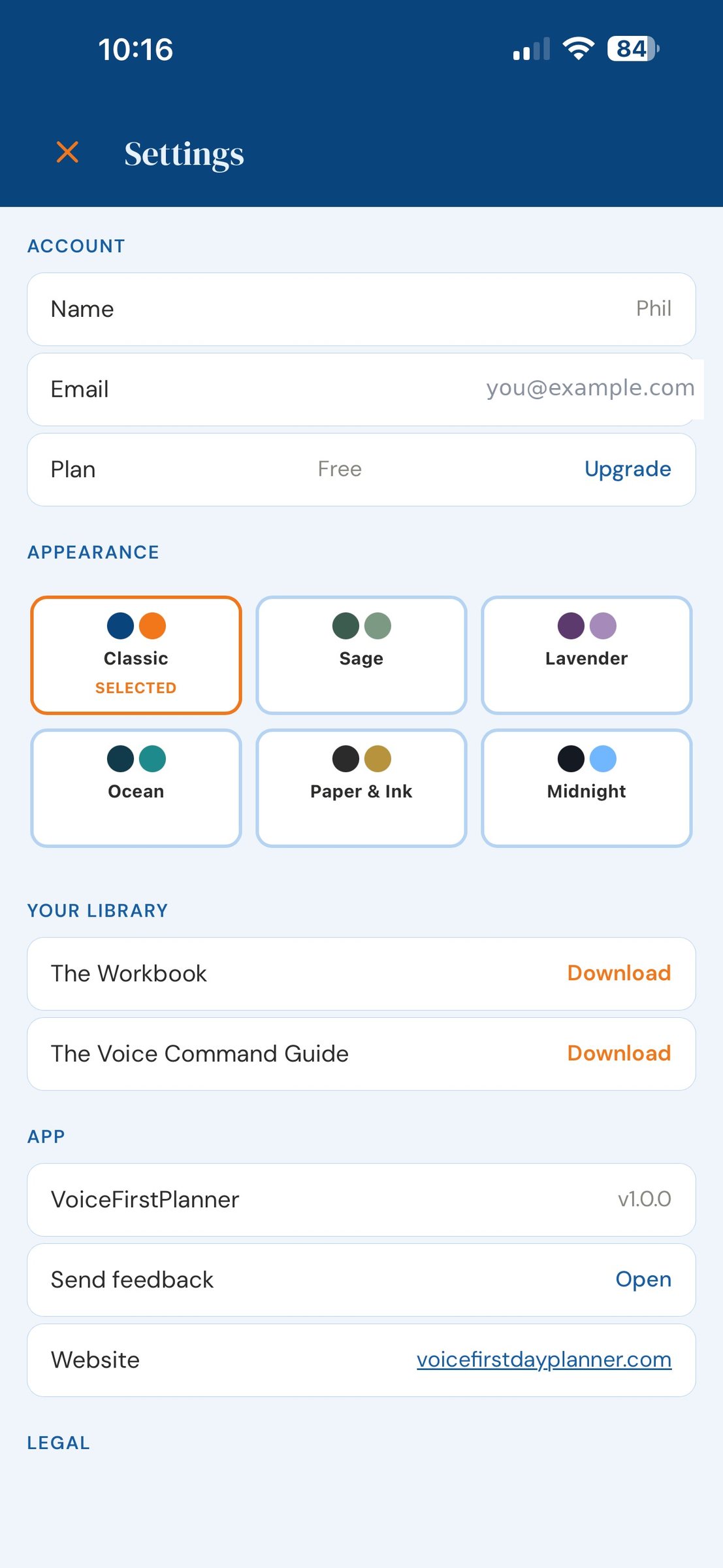 Settings, showing Your Library