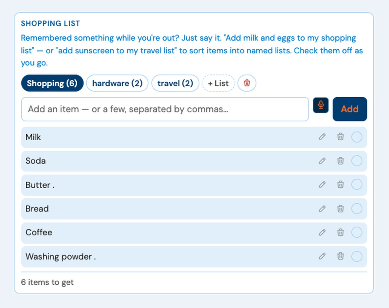 The list chip and the add field