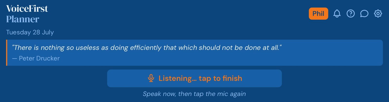 The mic mid-listen, with the line it heard