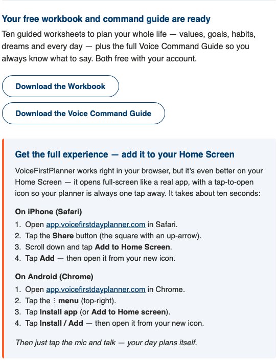 The welcome email with the book downloads
